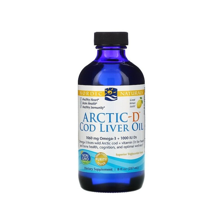 Nordic Naturals Arctic-D Cod Liver Oil, Lemon (ulei de ficat de cod arctic) - 237 ml
