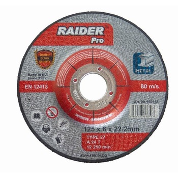 Disc pentru slefuit metal 230х6х22.2mm RDP, Raider 160147 Disc pentru slefuit metal 230х6х22.2mm RDP, Raider 160147