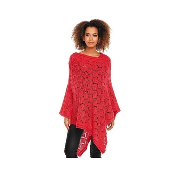 Poncho rosu, tricotat S-M Poncho rosu, tricotat S-M