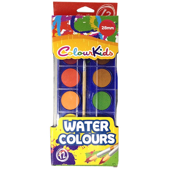 Acuarele semi-uscate 12 culori/set 27 mm ColourKids cu pensula