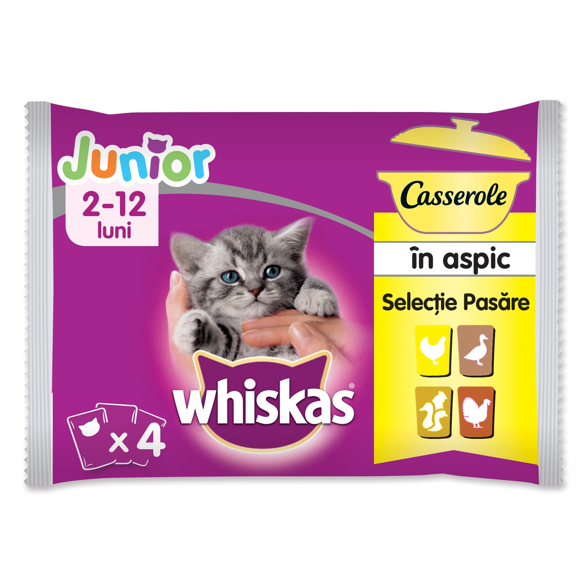 Hrana umeda pentru pisici Whiskas Casserole, Junior, Pasare in aspic, 13x4x85g eMAG.ro