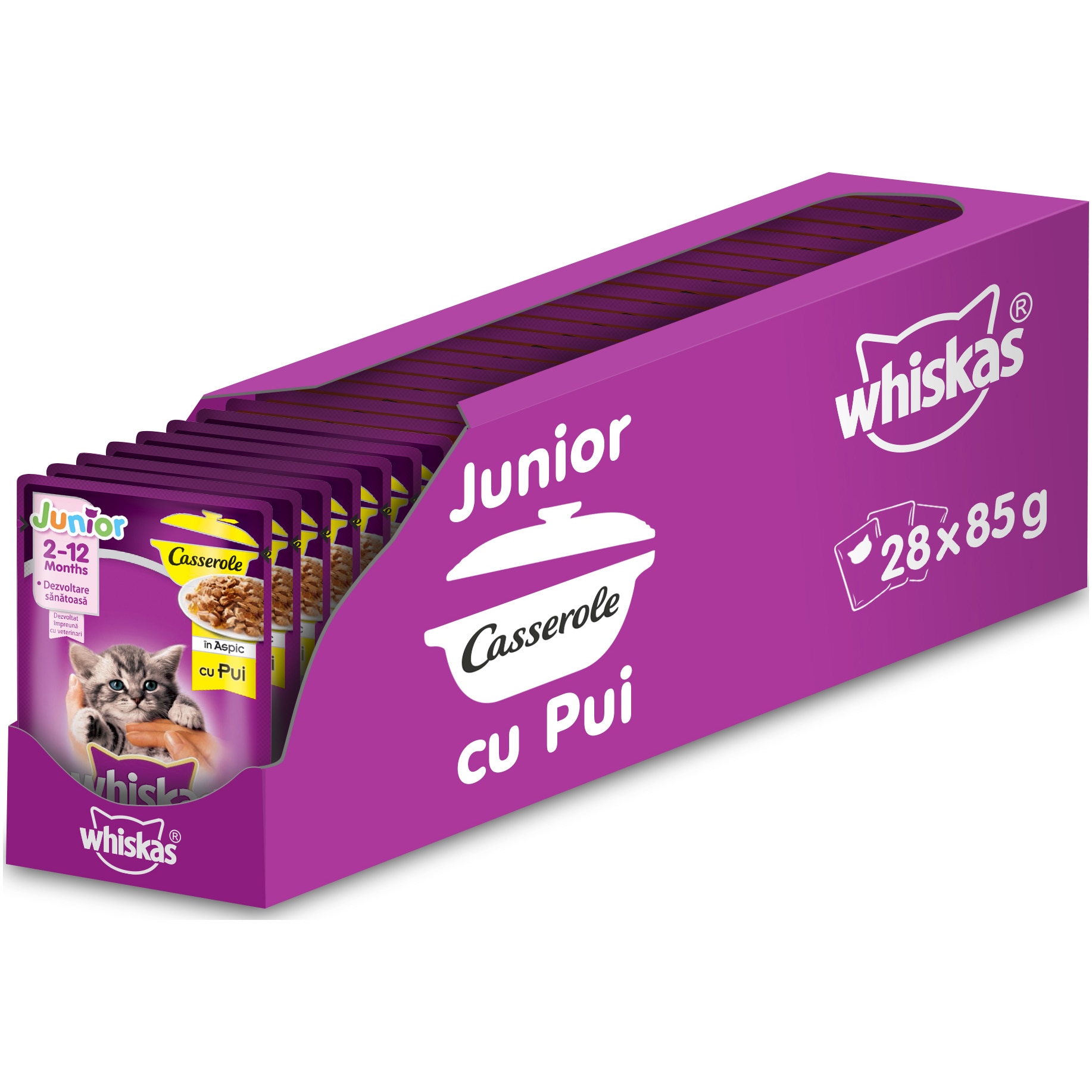 Hrana umeda pentru pisici Whiskas, Junior,Pui in aspic, 28x85g