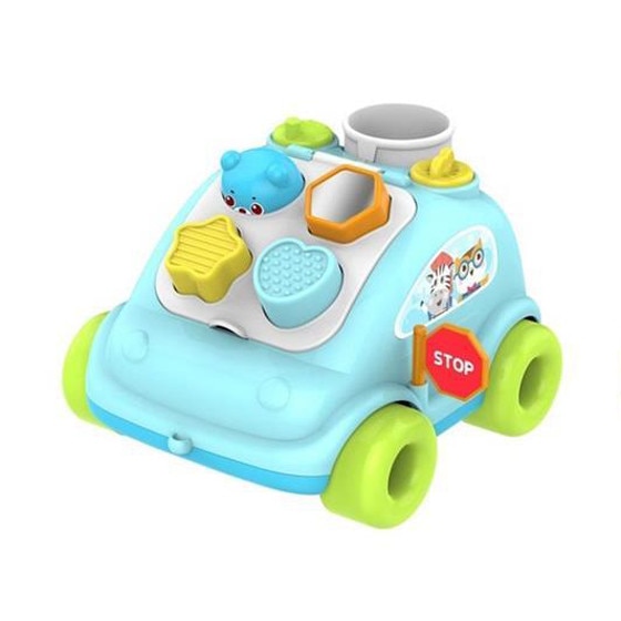 Masinuta interactiva pentru copii ABERO-Hop the Bear, diferite forme de sortare si jucarii zornaitoare