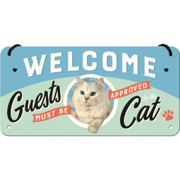 Placa decor metalica cu snur 10*20 "Welcome Guests Cat"