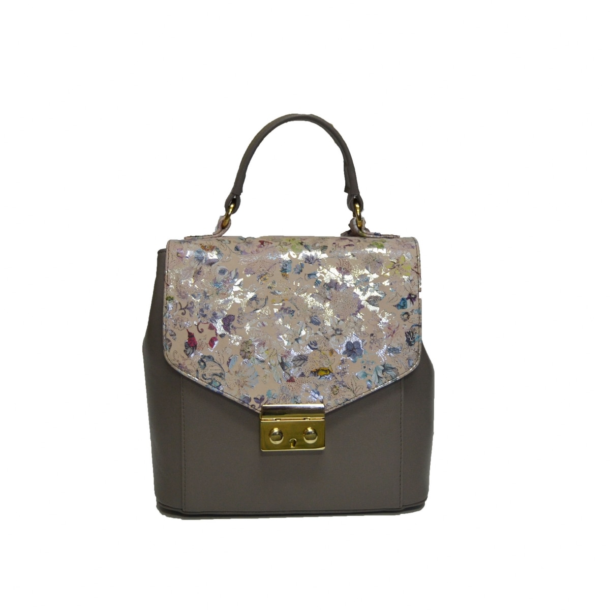 Geanta dama,Zea,piele naturala,capucino floral