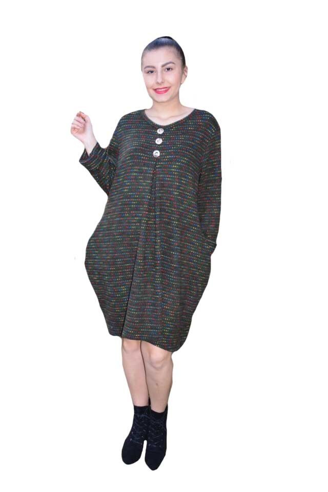 Rochie casual din tricot cu imprimeu multicolor ,D&J Exclusive, Verde inchis