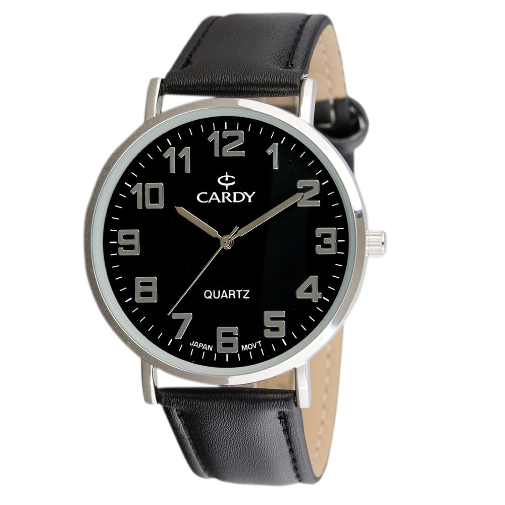 Ceas de barbati CARDY , argintiu , curea piele