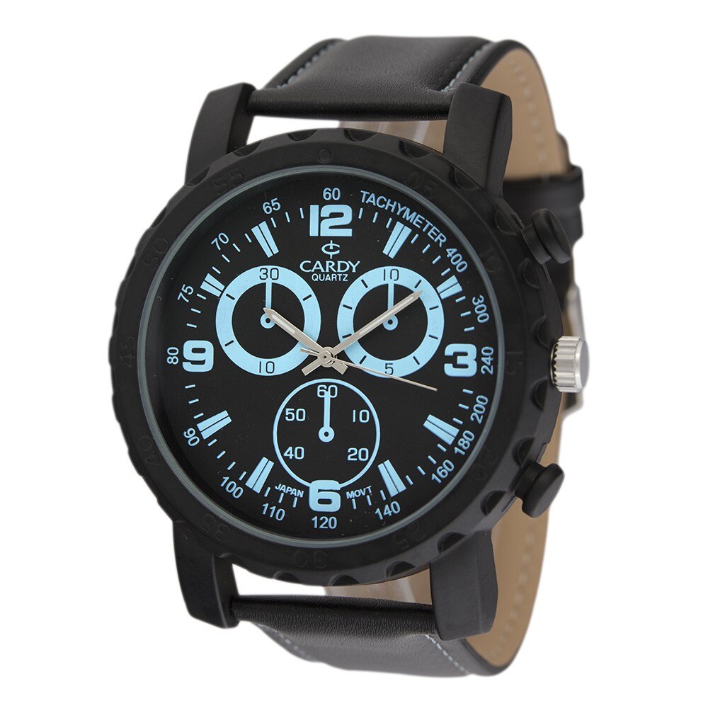 Ceas de barbati CARDY , negru , curea piele