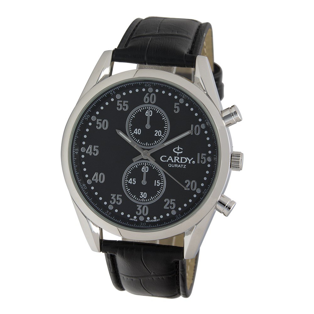 Ceas de barbati CARDY , argintiu , curea piele