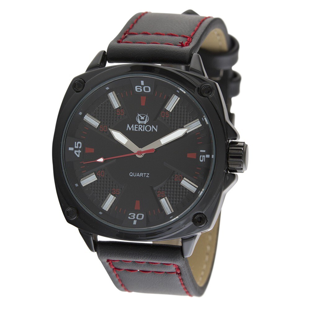 Ceas de barbati MERION negru , curea piele