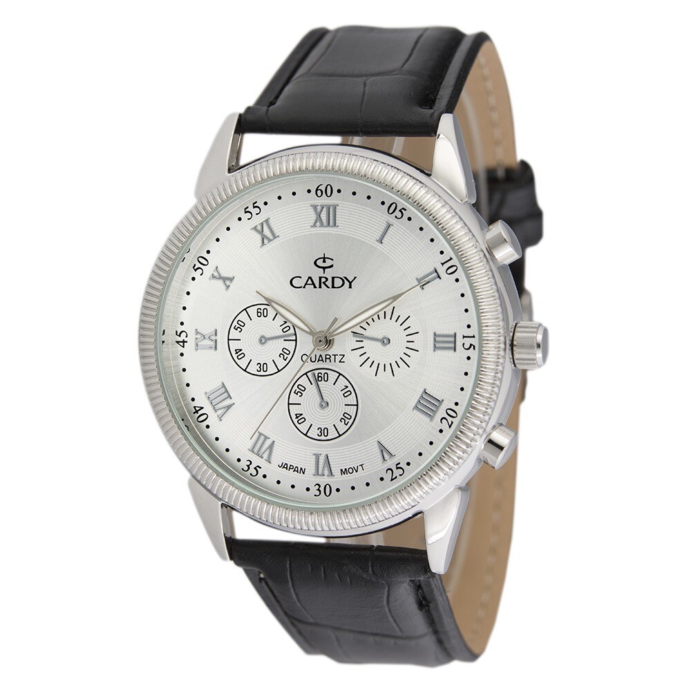 Ceas de barbati CARDY , argintiu , curea piele