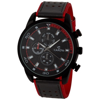 Ceas barbatesc CARDY , mecanism quartz , carcasa neagra , curea rosie/neagra , cadran negru Ceas barbatesc CARDY , mecanism quartz , carcasa neagra , curea rosie/neagra , cadran negru