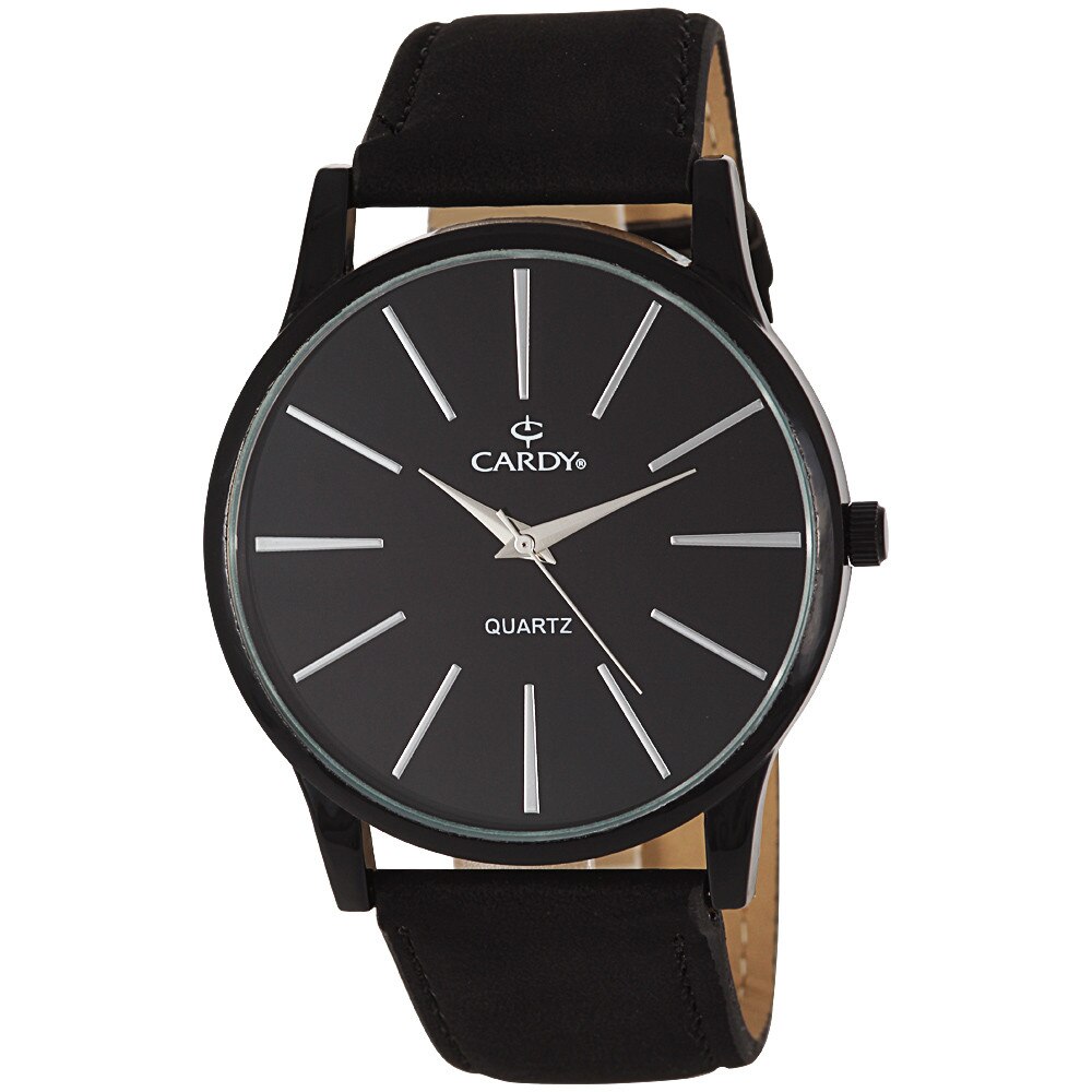 Ceas barbatesc CARDY , mecanism quartz , carcasa neagra , curea neagra , cadran negru