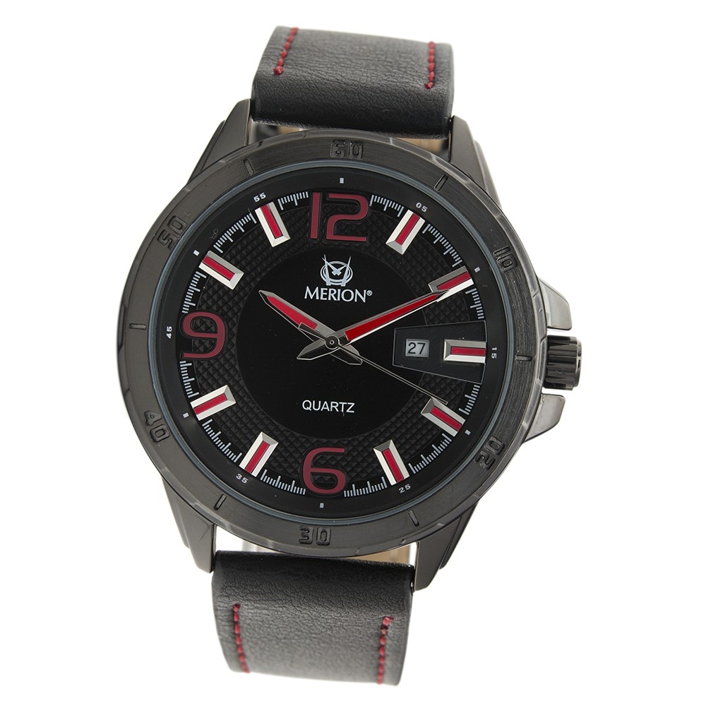 Ceas de barbati MERION negru , curea piele