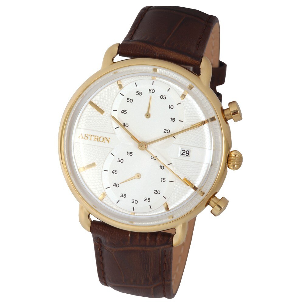 Ceas de barbati ASTRON , curea din piele , carcasa aurie