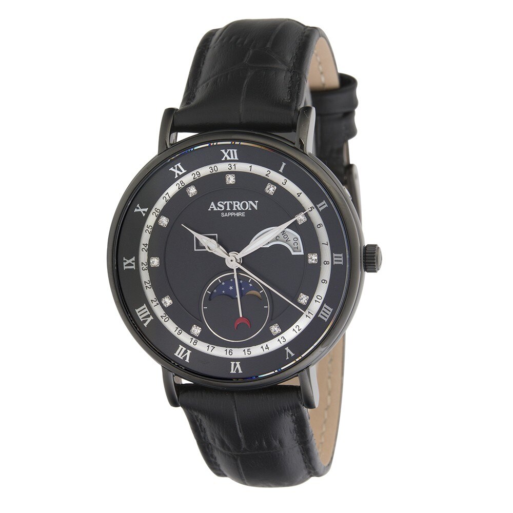 Ceas de barbati ASTRON , curea din piele , carcasa negra