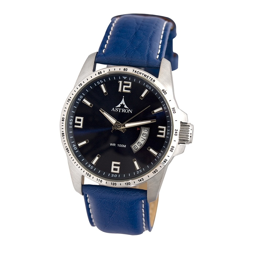 Ceas de barbati ASTRON , curea din piele , carcasa argintie