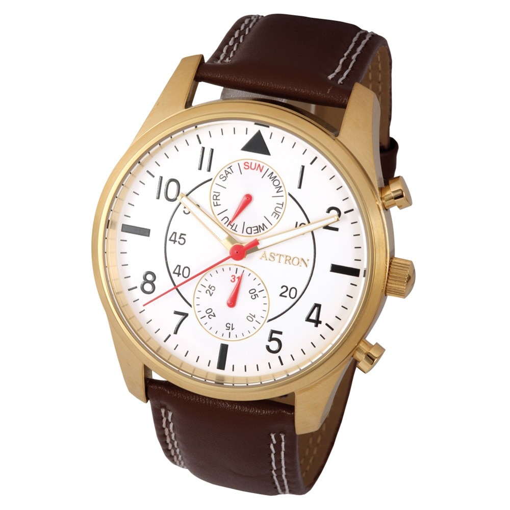 Ceas de barbati ASTRON , curea din piele , carcasa aurie