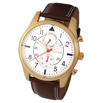 Ceas de barbati ASTRON , curea din piele , carcasa aurie Ceas de barbati ASTRON , curea din piele , carcasa aurie