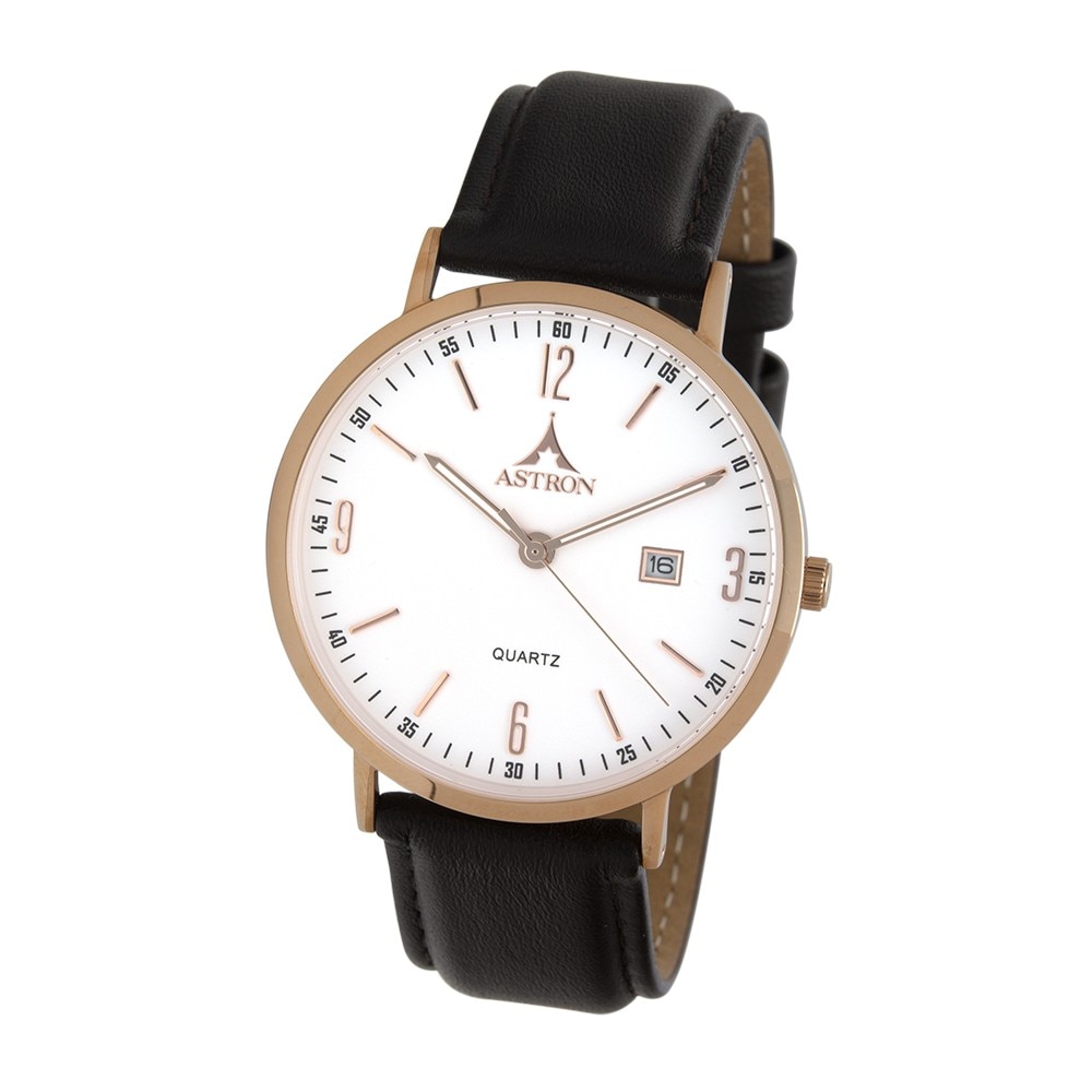 Ceas de barbati ASTRON , curea din piele , carcasa rose gold