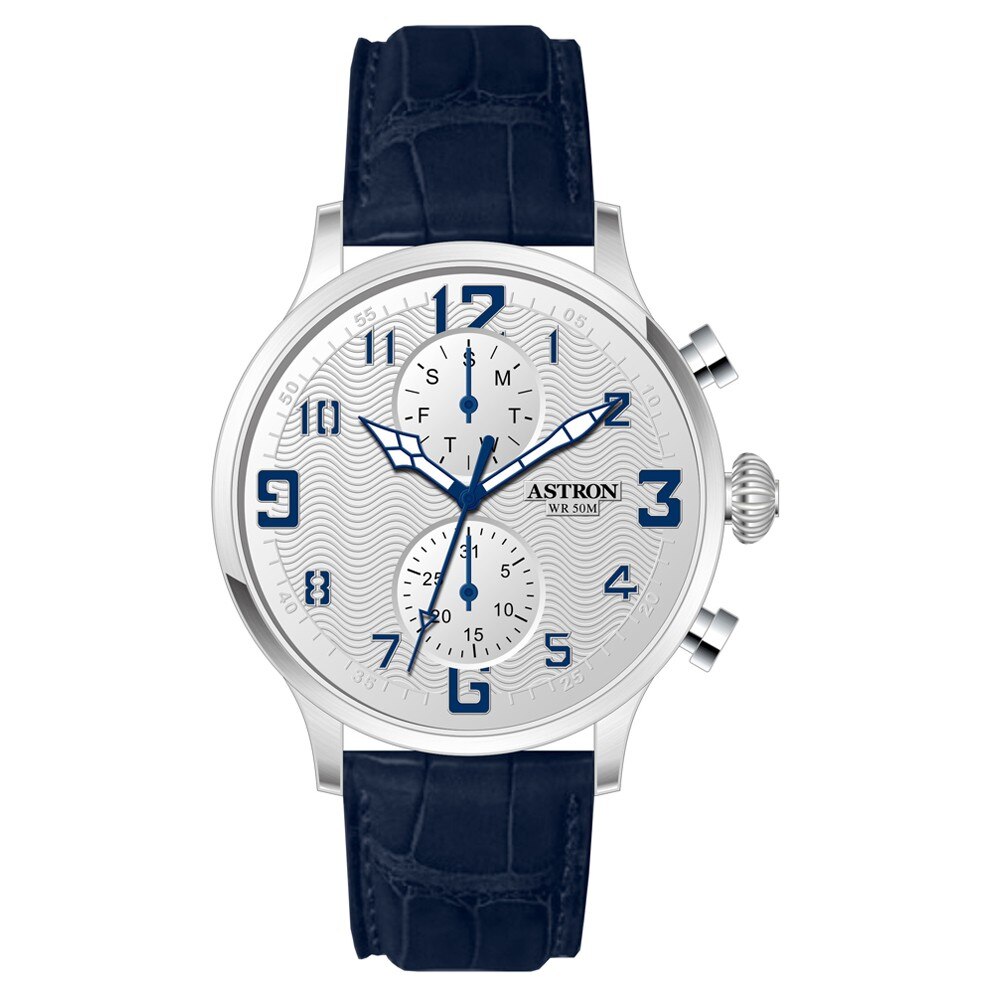 Ceas de barbati ASTRON , curea din piele , carcasa argintie