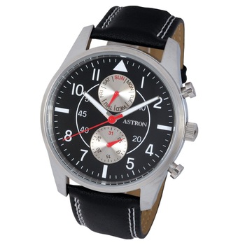 Ceas de barbati ASTRON , curea din piele , carcasa argintie Ceas de barbati ASTRON , curea din piele , carcasa argintie