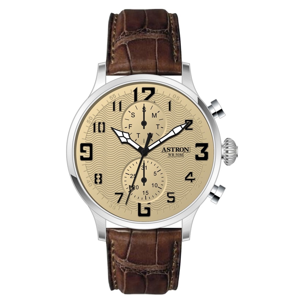 Ceas de barbati ASTRON , curea din piele , carcasa argintie