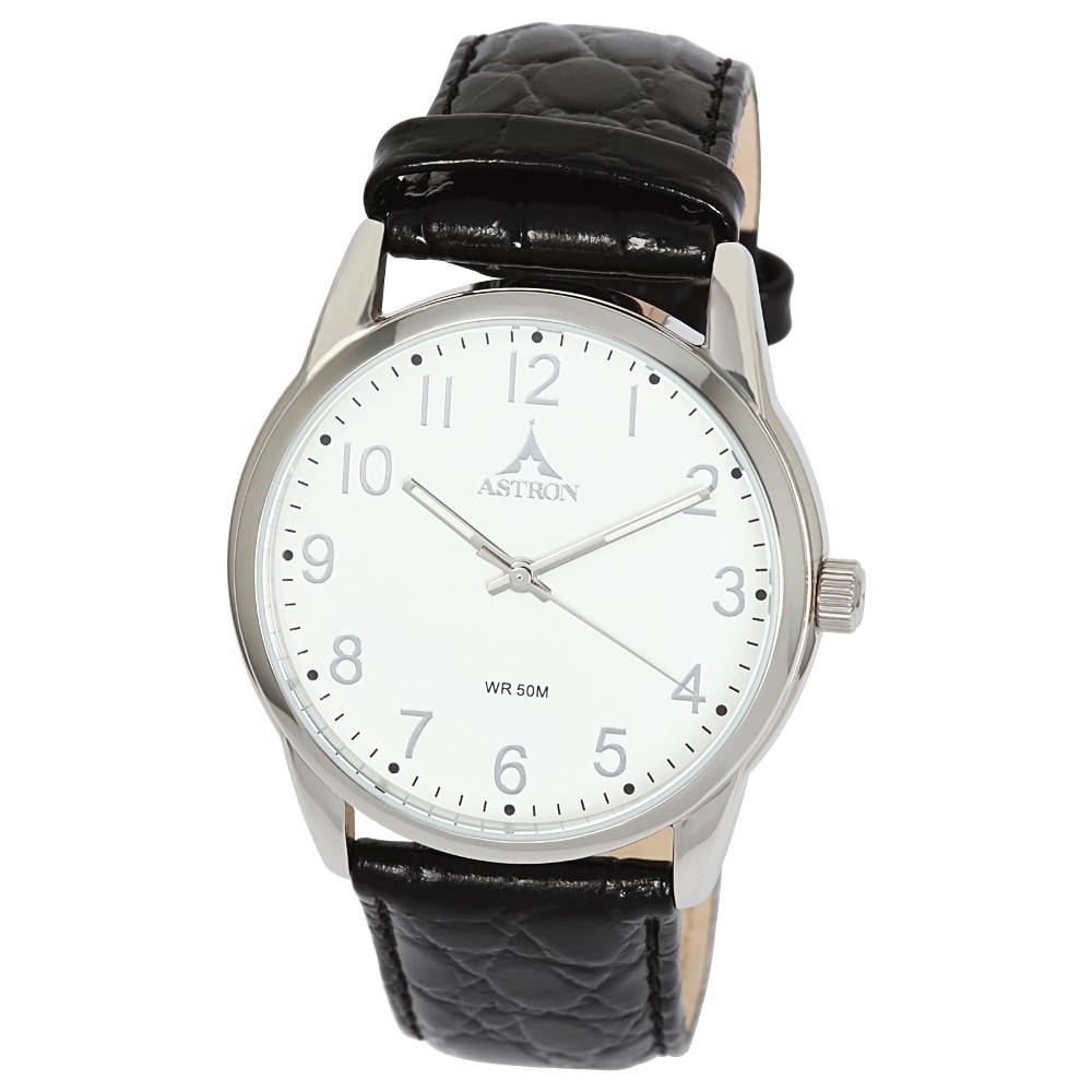 Ceas barbatesc ASTRON , mecanism quartz , curea , carcasa argintie