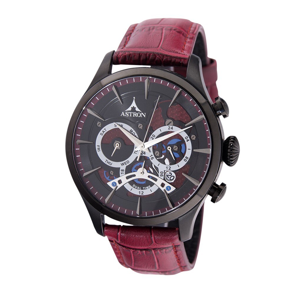 Ceas de barbati ASTRON , curea din piele , carcasa negra