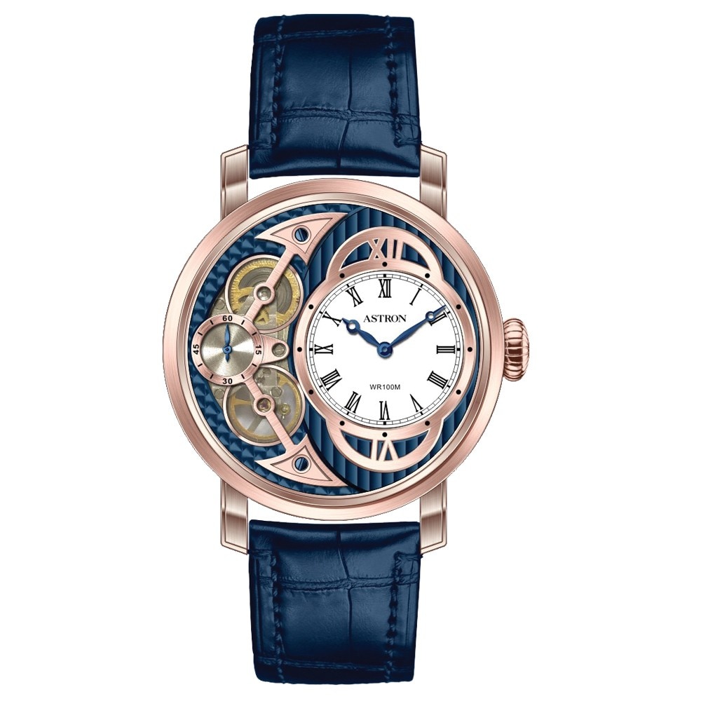 Ceas de barbati ASTRON , curea din piele , carcasa rose gold