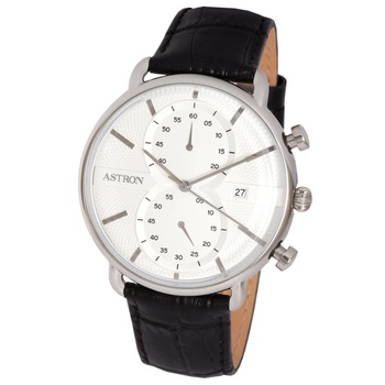 Ceas de barbati ASTRON , curea din piele , carcasa argintie Ceas de barbati ASTRON , curea din piele , carcasa argintie