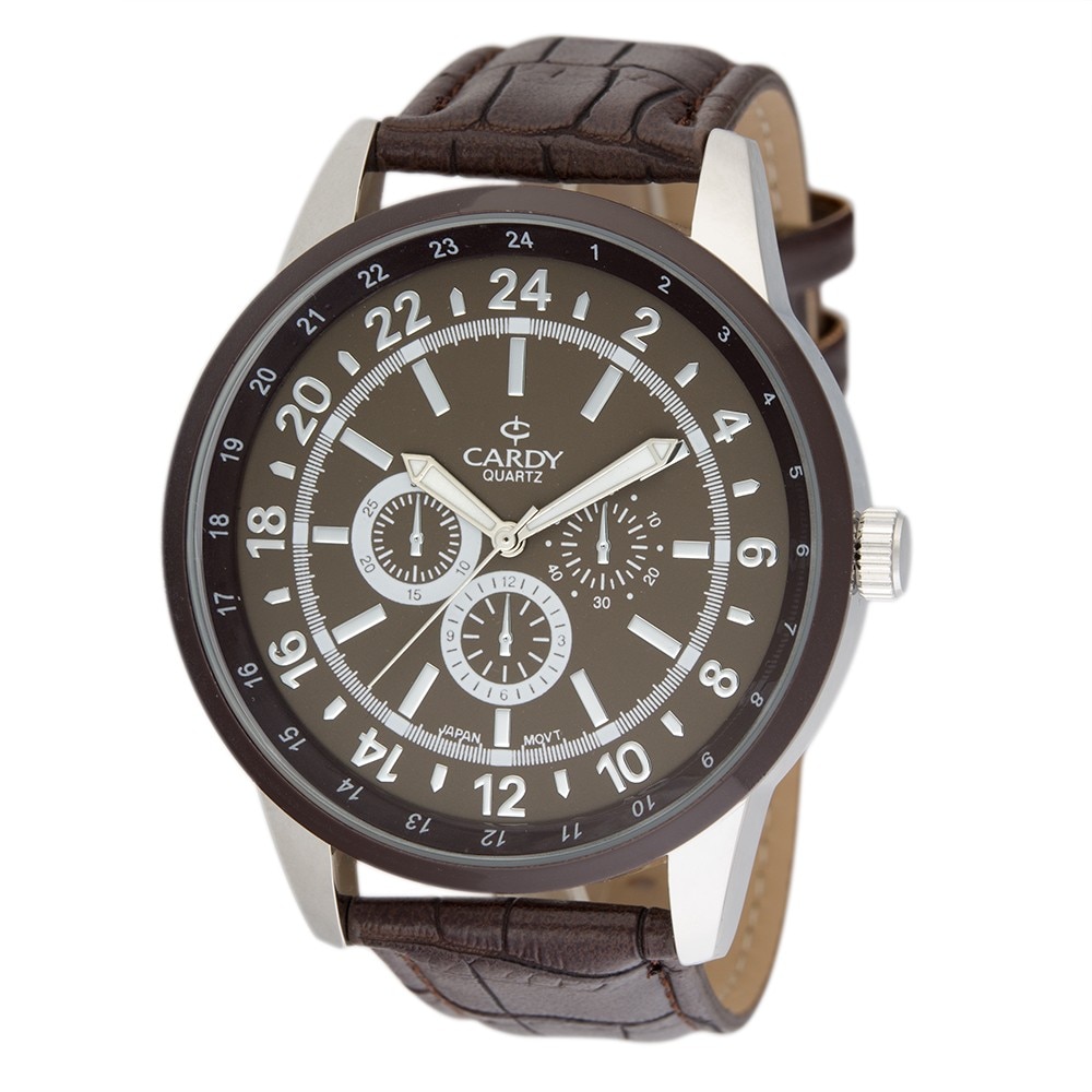 Ceas de barbati CARDY , argintiu , curea piele