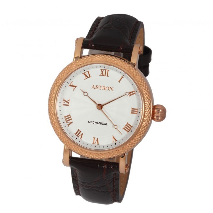 Ceas de barbati ASTRON , curea din piele , carcasa rose gold
