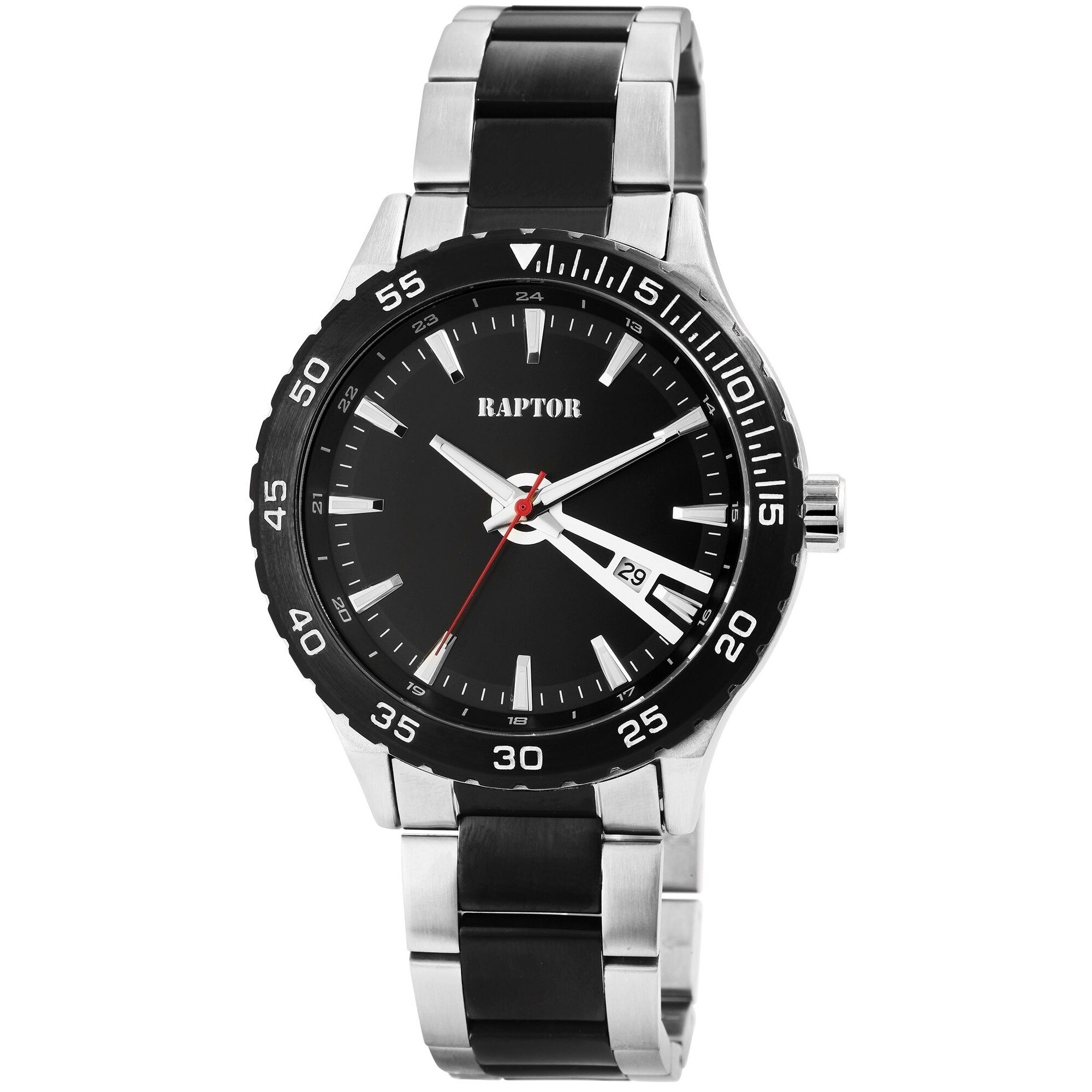 Ceas barbatesc, Raptor, cadran negru, data, carcasa si bratara inox bicolora