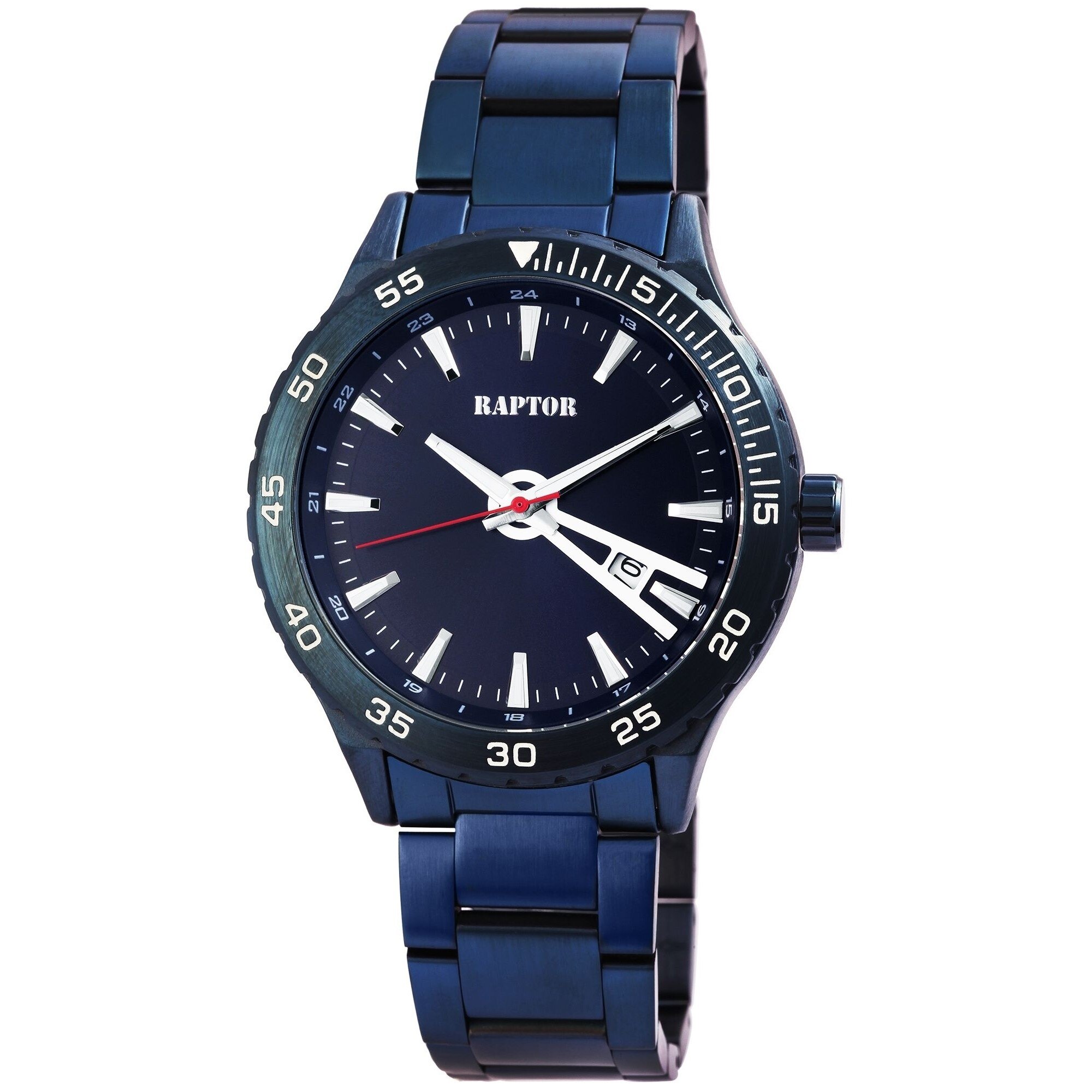 Ceas barbatesc, Raptor, cadran bleumarin, data, carcasa si bratara inox albastra