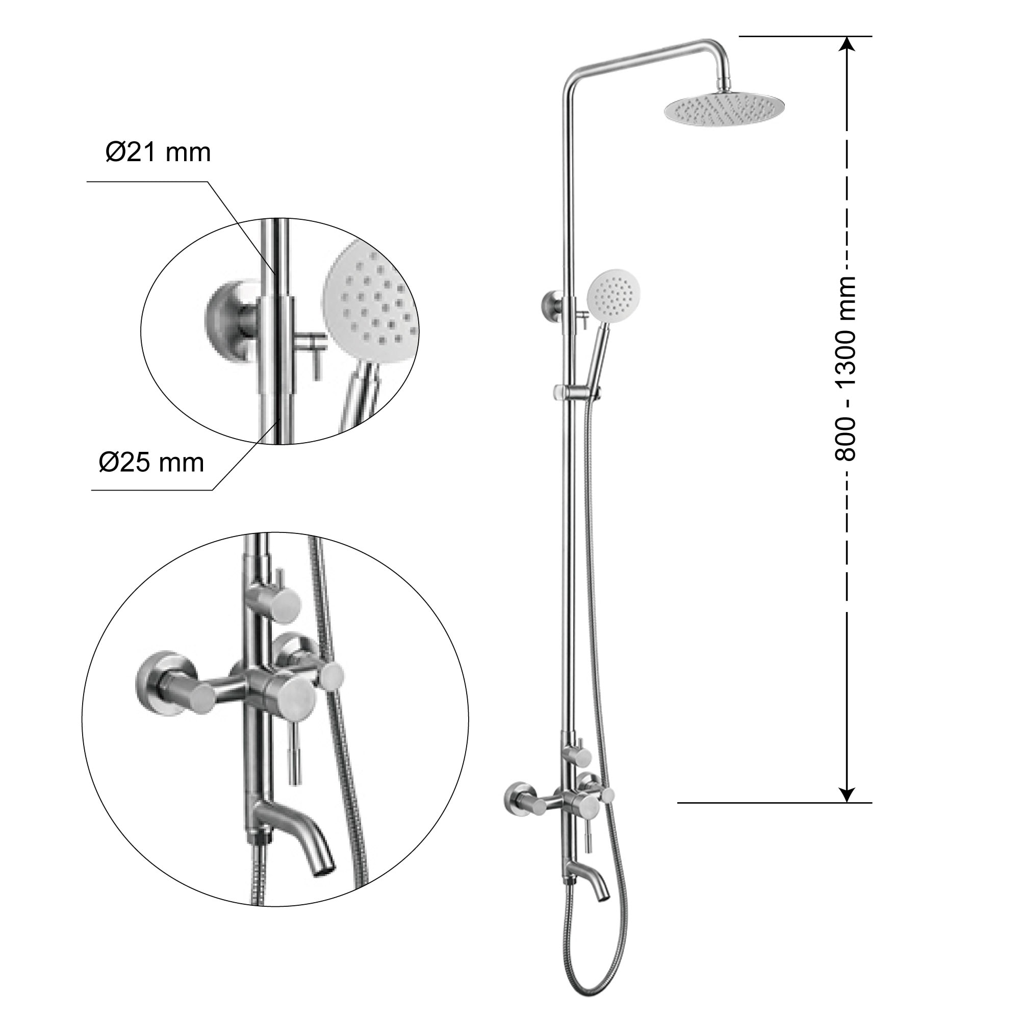 Set de cada-dus inox POLE, Reecomer, furtun extensibil, para de dus ...
