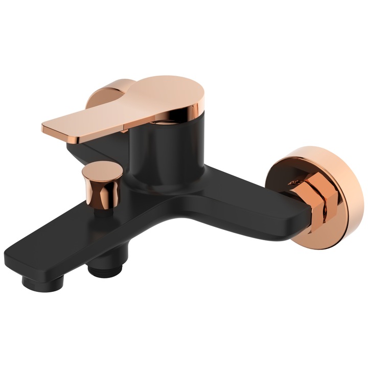 AURORA, AXYS, месингов смесител за вана, разтегателен маркуч, душ слушалка против варовик, G1/2" ексцентрични връзки, керамичен патрон, едноръкохватков, черен / златист, 17x15,5 cm