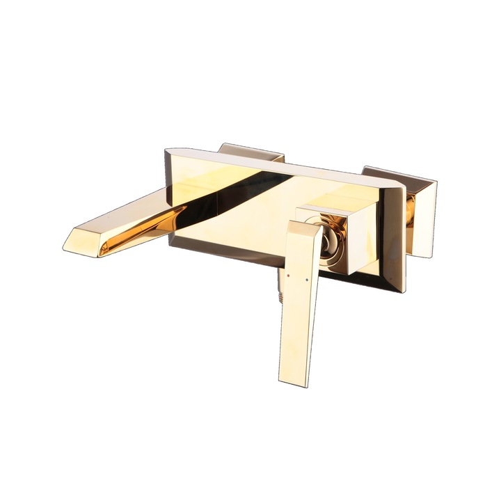 Смесител за вана KUBIKA, AXYS, месинг, включен душ и маркуч 1.5 м, керамичен патрон, едноръкохватков, златист, 22.5x13.9 см