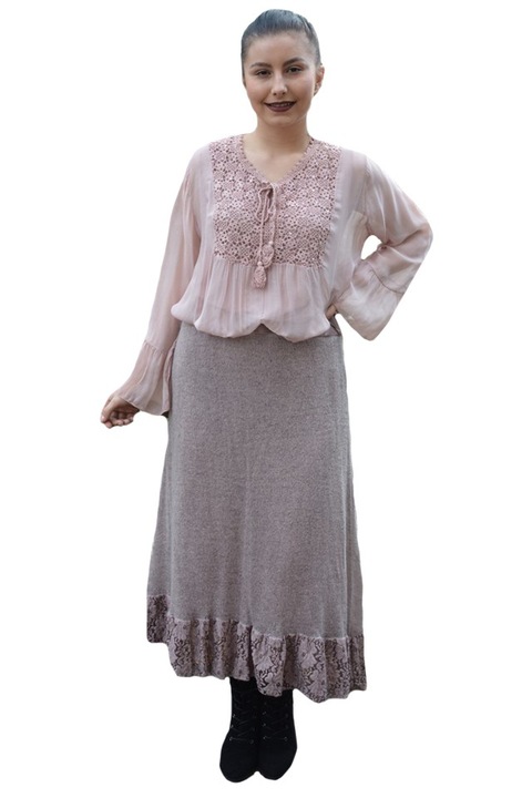 Fusta rafinata, lunga din tricot , insertii de dantela,D&J Exclusive,plamaniu, 52 EU