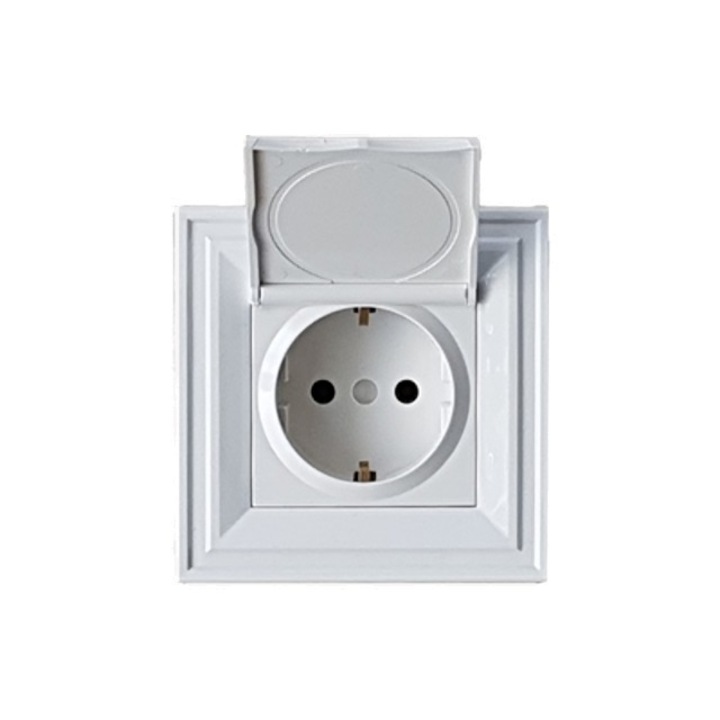 Контакт шуко с капак LB Light Classic 2P+E, 16А, бял