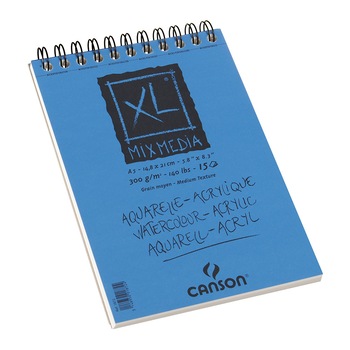 Bloc Canson XL MixMedia, A5, 300g, 30 file, cu spira pe latura mica Bloc Canson XL MixMedia, A5, 300g, 30 file, cu spira pe latura mica