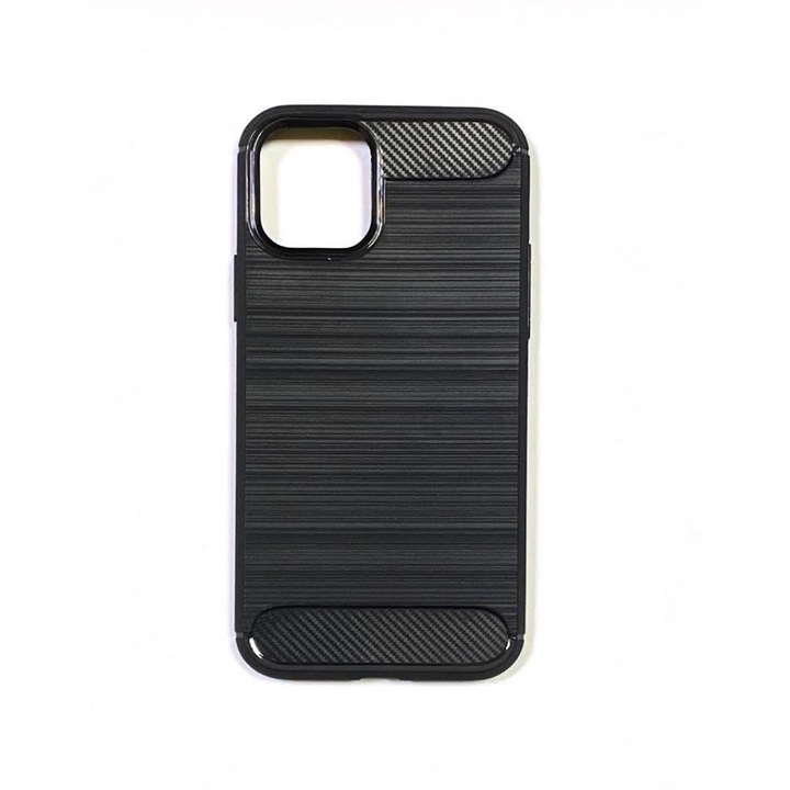 Iphone 11 Pro 5.8", Силиконов гръб TPU Case, Forcell Carbone, Черен карбонов дизайн с висок борд към дисплея