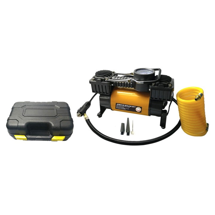 Compresor Аutopractic 2 Cilindri 55L/Minut 12V, 18 A + Valiza Polipropilena, pentru Camioane, Autoutilitare si SUV, doi cilindri de pompare