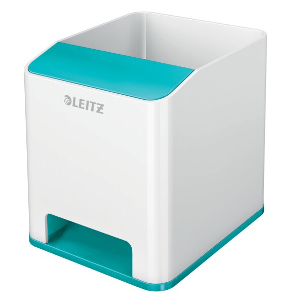 Suport instrumente de scris Leitz WOW cu amplificare sunet, culori duale, turcoaz metalizat/alb