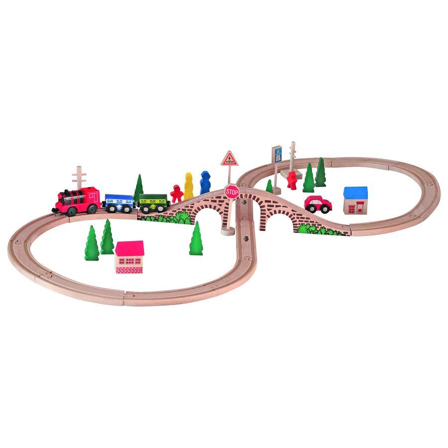 Pista de tren din lemn Woodyland, cu trenulet inclus