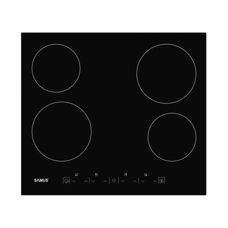 Plita incorporabila Samus PSVE-64BG3, Vitroceramica, 4 arzatoare, 60 cm, Touch Control, Timer, Blocare acces copii, Negru