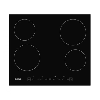 Plita incorporabila Samus PSVE-64BG3, Vitroceramica, 4 arzatoare, 60 cm, Touch Control, Timer, Blocare acces copii, Negru Plita incorporabila Samus PSVE-64BG3, Vitroceramica, 4 arzatoare, 60 cm, Touch Control, Timer, Blocare acces copii, Negru
