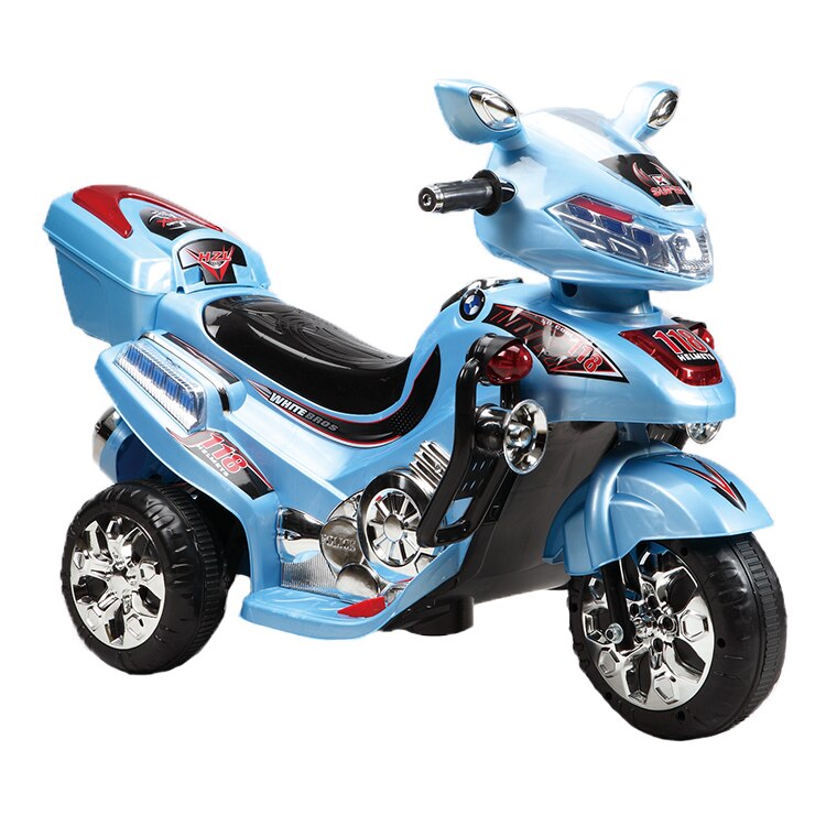 Motocicleta Electrica cu Acumulator Pentru Copii NOVOKIDS™ Moto Grande Classico 31, 3-7 ani, max 25 kg, Cu Sunete , 3 Roti, Mers cu spatele, Albastru