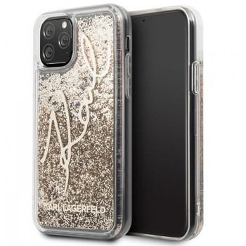 Husa iPhone 11 Pro Max Karl Lagerfeld Signature Liquid Glitter Gold Husa iPhone 11 Pro Max Karl Lagerfeld Signature Liquid Glitter Gold