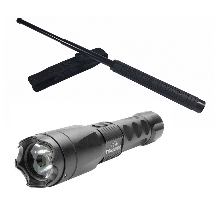 Kit autoaparare format din Electrosoc cu Lanterna Piranha si Baston telescopic